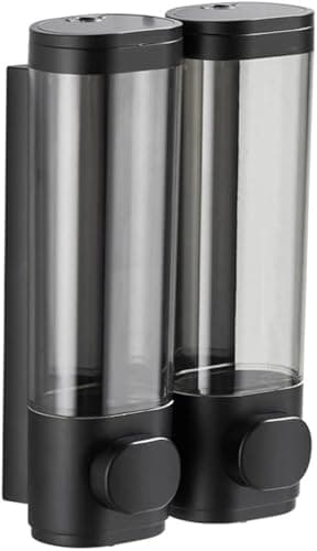 2-Chamber Soap Dispensers Wall Mount,400ml Bathroom Shower Dispenser,Press Manually Lotion Shower Soap Dispenser Use for Home,Bath,Kitchen,Hotels,Apartment,Restaurants(Black)