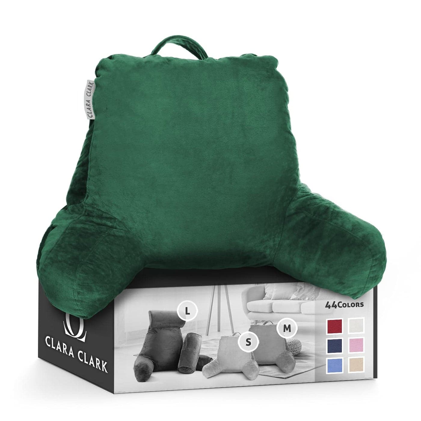 Clara Clark Reading Pillow Back Rest Pillow for Sitting in Bed with Arms for Kids Adults Premium Shredded Memory Foam TV Sit Up Pillow Medium Hunter Green