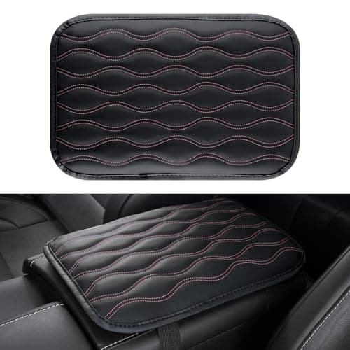 Amiss Auto Center Console Pad Universal Waterproof Armrest Seat Box Cover Car Interior Accessories Leather Auto Armrest Cover Protector for Most Vehicle SUV Truck PinkLine
