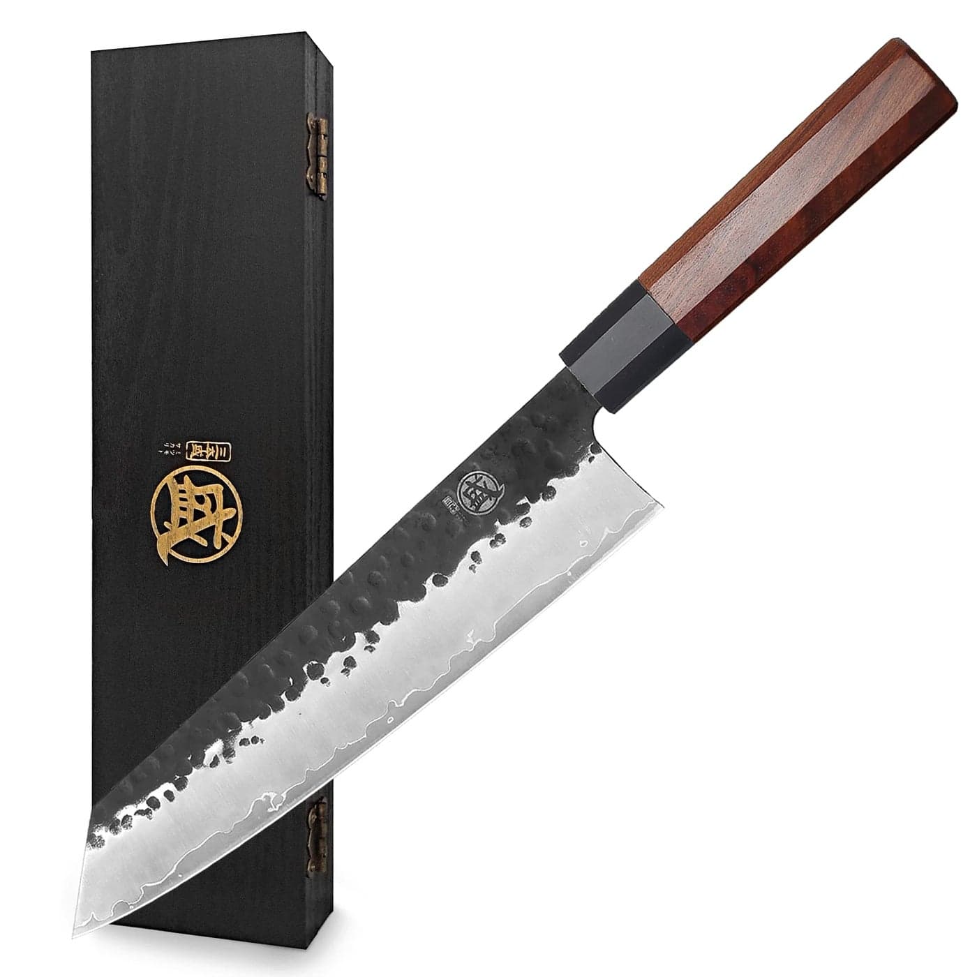 MITSUMOTO SAKARI 9 inch Japanese Kiritsuke Chef Knife, High Carbon Stainless Steel Kitchen Knife, Professional Hand Forged Meat Sushi Knife (Rosewood Handle & Sandalwood Box)