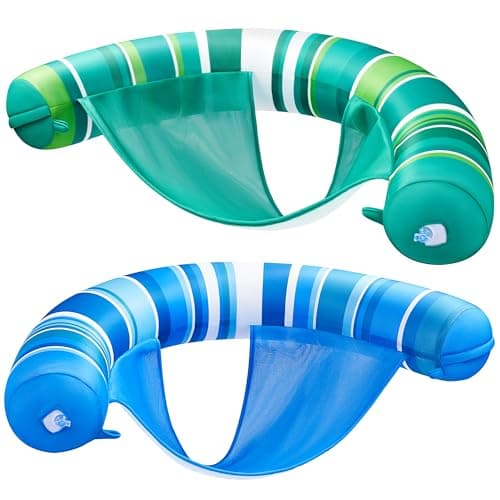 SLOOSH Inflatable Pool Floats Chairs Adults, 2 Packs Floating Noodle Chair with Stripes Design Soft Fabric Covered with Sling for Swimming Pool Water Party Summer Lake,Dark Blue Green