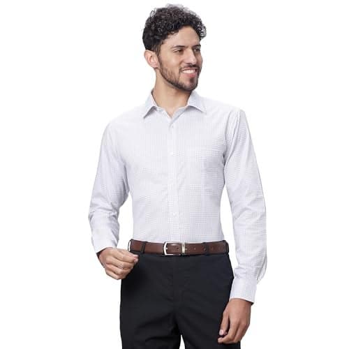Raymond Men's Slim Fit Pure Cotton Full Sleeve Semi Cutaway Collar Structure Pattern Light Grey Formal Shirt (Size: 40)-RMSX12821-G2