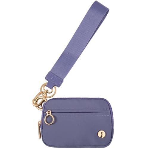 JEEBURYEE Wristlet Keychain Wallets for Women RFID Blocking Credit Card Holder Small Zipper Coin Purse Change Pouch with ID Window and Detachable Wrist Strap Dark Purple