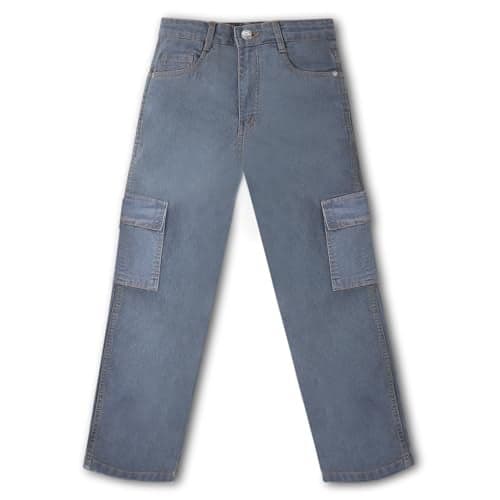 Urbano Juniors Boy's Light Grey Loose Baggy Fit Washed Denim Cargo Jeans with 6 Pockets Stretchable (junjeanlscargoboy-lgrey-11-12)