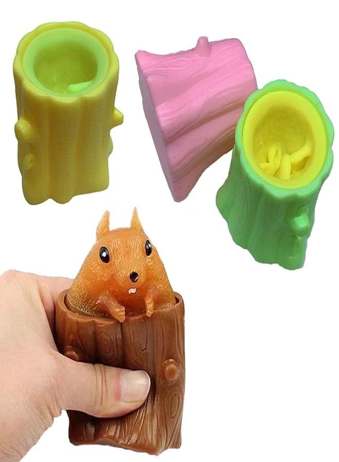 Squirrel Squeeze Toys Evil Squirrel Decompression Squirrel Cup Rubber Fidget Toy Interactive 4Pcs Weird Stress Relief Anxiety Autism Funny Jokes Easter Gift Office Game for Baby Kid Adult Toddler