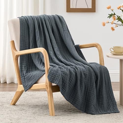 Love's cabin 100% Cotton Muslin Blanket, 6 Layer Lightweight Breathable Gauze Twin Size Blanket 60 x 80 Inches, Soft Summer Blanket for Bed or Couch, Dark Grey