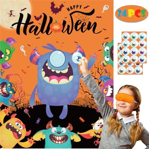 ROCWOHO Halloween Party Games Pin Eye on The Monster Game Reusable Pin The Monster Halloween Party Favor Supplies for Kids Girls Boys