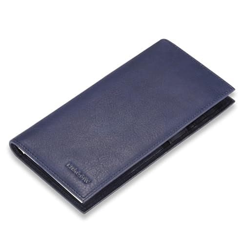 HISCOW Soft Leather Checkbook Cover Card Holder with Divider Italian Calfskin Aniline Leather Blue