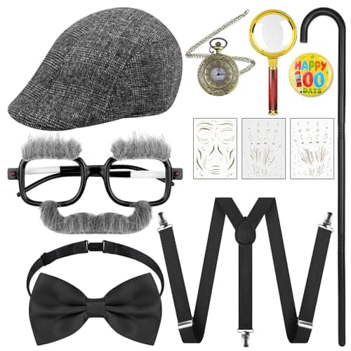 SOMSOC Boys Old Man Costume 100 Days of School Outfit Kids Grandpa Costume Accessories Set for School Dress Up Party