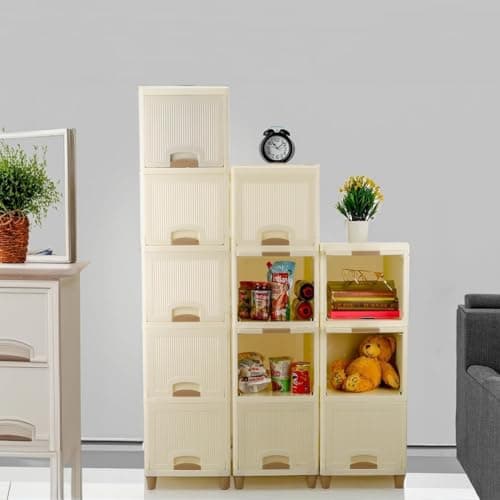 AVZEEGO Plastic Multi-Purpose Organizer | Modular Storage Box for Clothes, Kitchen, Bedroom & Living Room | Stackable Rack, Space-Saving Wardrobe Cabinet Wardrobe for Cloth (WHITE, 4 LAYER)