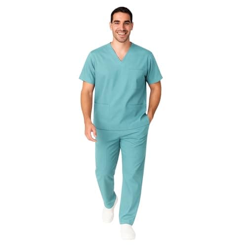 M&M SCRUBS Men Scrub Set Medical Scrub Top and Pants L Misty Green