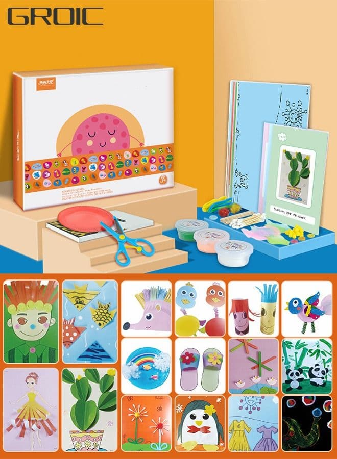 Arts and Crafts Kits Children's Handmade DIY Toys Fun Toddler Craft Box with 16 Different Patterns Simple Paper Art Activities for Preschool