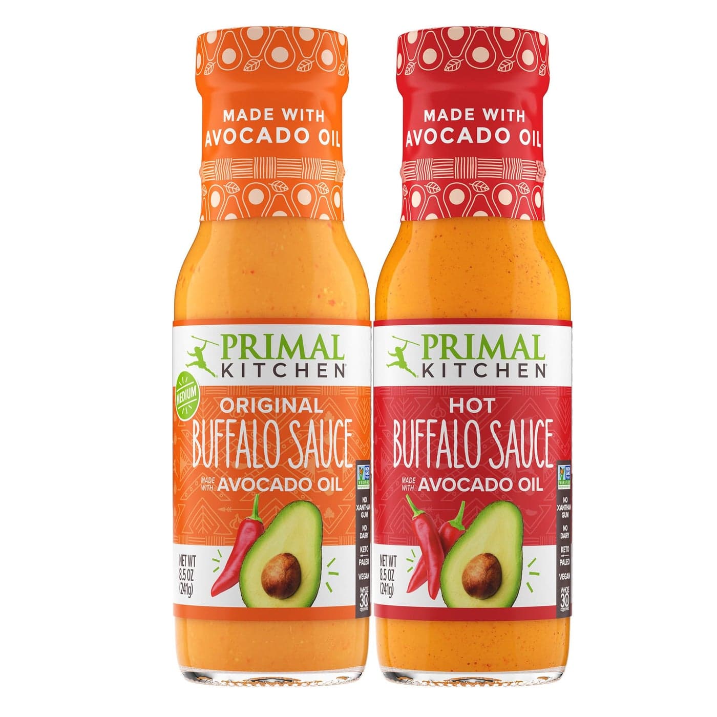 Primal Kitchen NoDairy Buffalo Sauce Variety 2Pack Made with Avocado Oil and Real Ingredients Includes 1 Original 1 Hot Buffalo Sauce