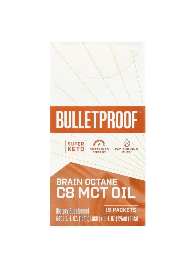 BulletProof, Brain Octane® C8 MCT Oil , 15 Packets, 0.5 fl oz (15 ml) Each
