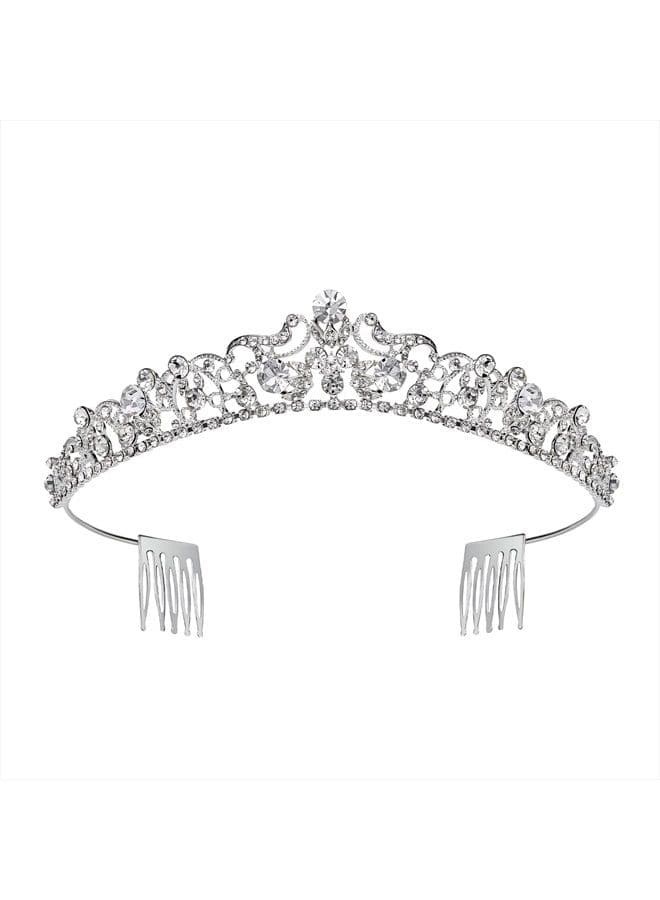 Silver Wedding Tiaras and Crowns with Comb, Rhinestone Bridal Crown Princess Tiara Headpieces for Women and Flower Girls