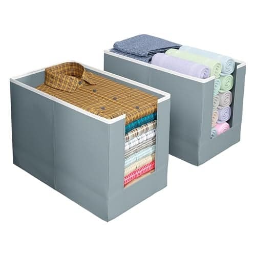 Kuber Industries Shirt Organizer for Wardrobe|Foldable Non Woven Shirt Stacker|Designer Cupboard Organizer for Clothes |Clothes Storage box|Pack Of 2 (Grey)