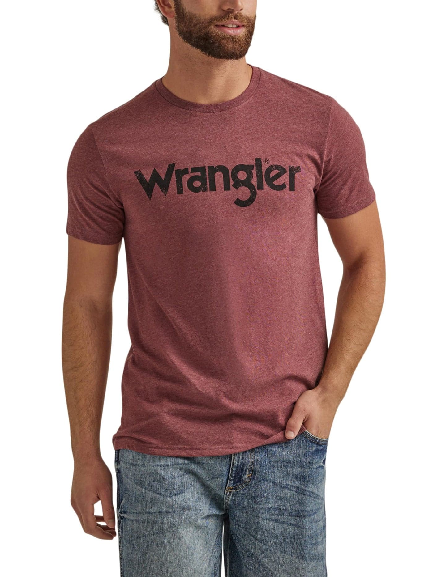 Wrangler Men's Western Crew Neck Short Sleeve Tee Shirt, Burgundy Heather, Large
