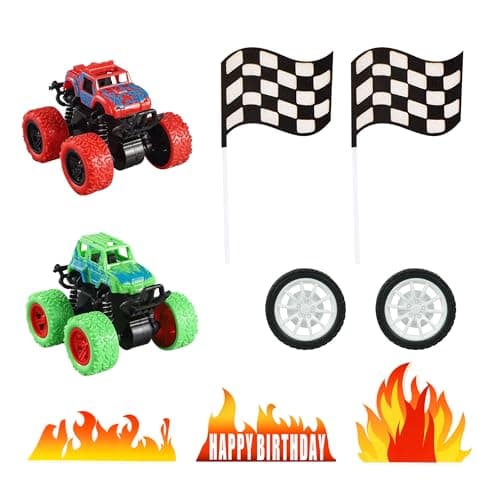 Truck Cake Toppers Truck Cake Decorations Flame Blaze Wheel Race Car Cake Toppers For Kid Boy Truck Themed Racing Car Party Decorations Supplies (Truck)
