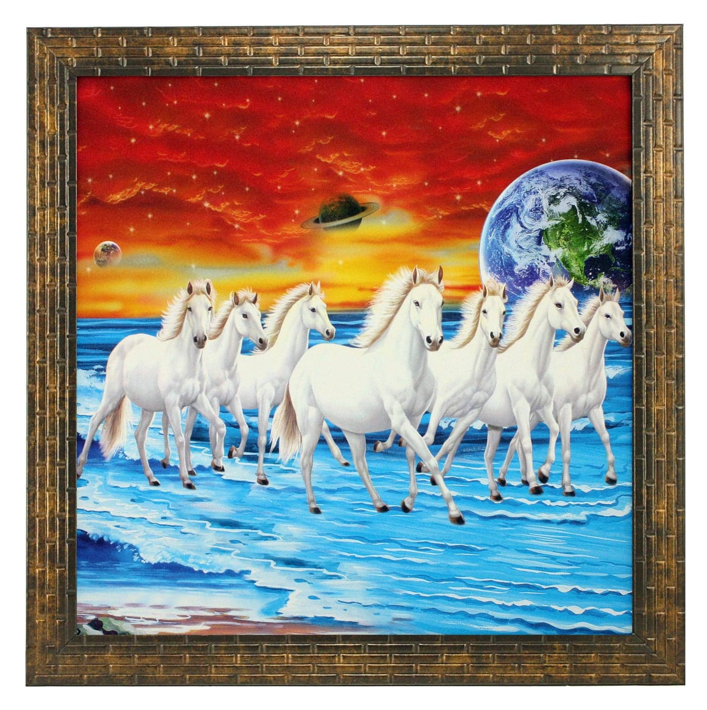 Indianara VASTU Seven Horses Painting (1636) Without Glass 13.8 X 13.8 inch