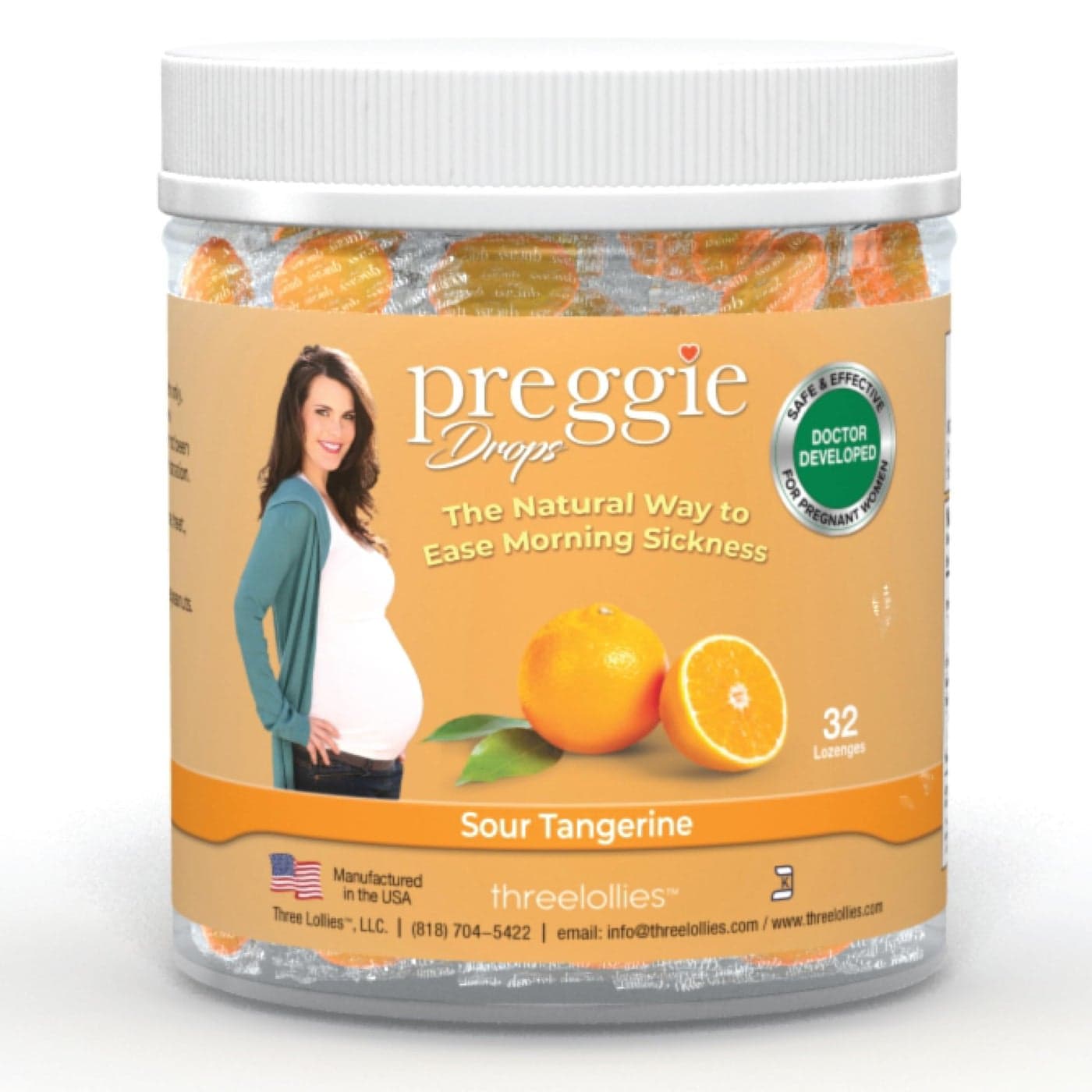 Preggie Pop Drops Pregnancy Nausea Relief Morning Sickness Candy with Essential Oils for Pregnant Women Natural Sour Tangerine 32 Count