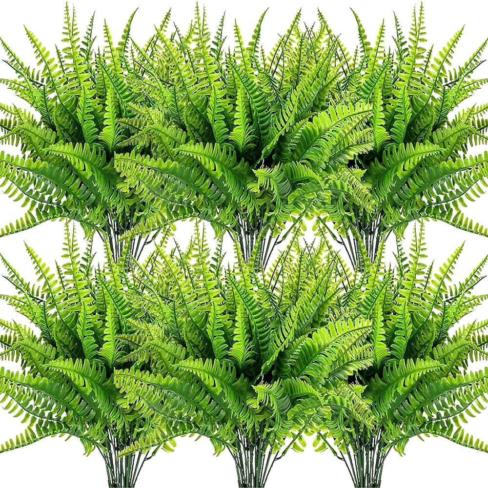 SzJias Artificial Ferns for Outdoors Fake Fern Plant Faux Boston Fern for Patio Porch Outdoor Plants Decor 12 Pcs