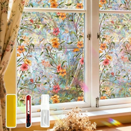Decorative Window Privacy Film, 17.7"x78.7", UV-Resistant Static Cling Sticker, Suitable for bathrooms and bedrooms Rainbow Glass Sticker, Suitable for Home Offices.