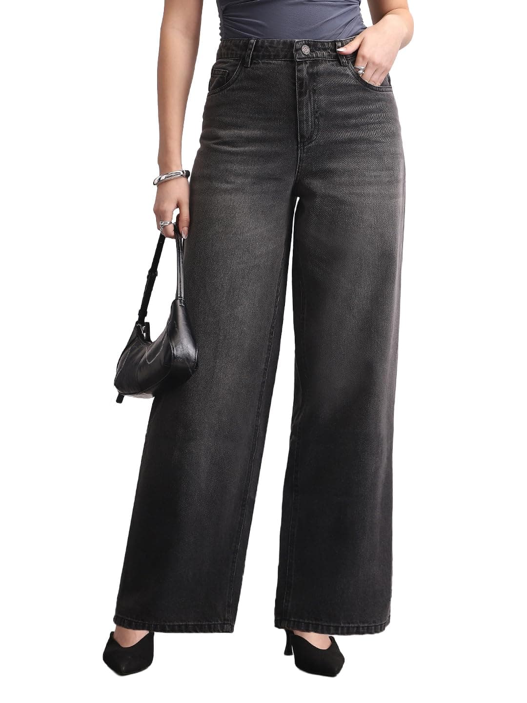 Urbano Fashion Women's Grey High Rise Loose Baggy Fit Washed Jeans Non-Stretchable (womjeanbagwhsk-mgrey-28)