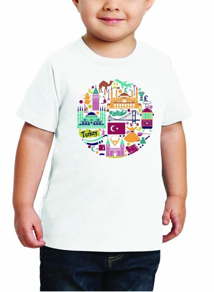 Turkey Kids Boys T-Shirt - Round Neck Short Sleeve Cotton T-Shirt - Celebrate Turkey with Your Little Explorer - Fun Turkish Design