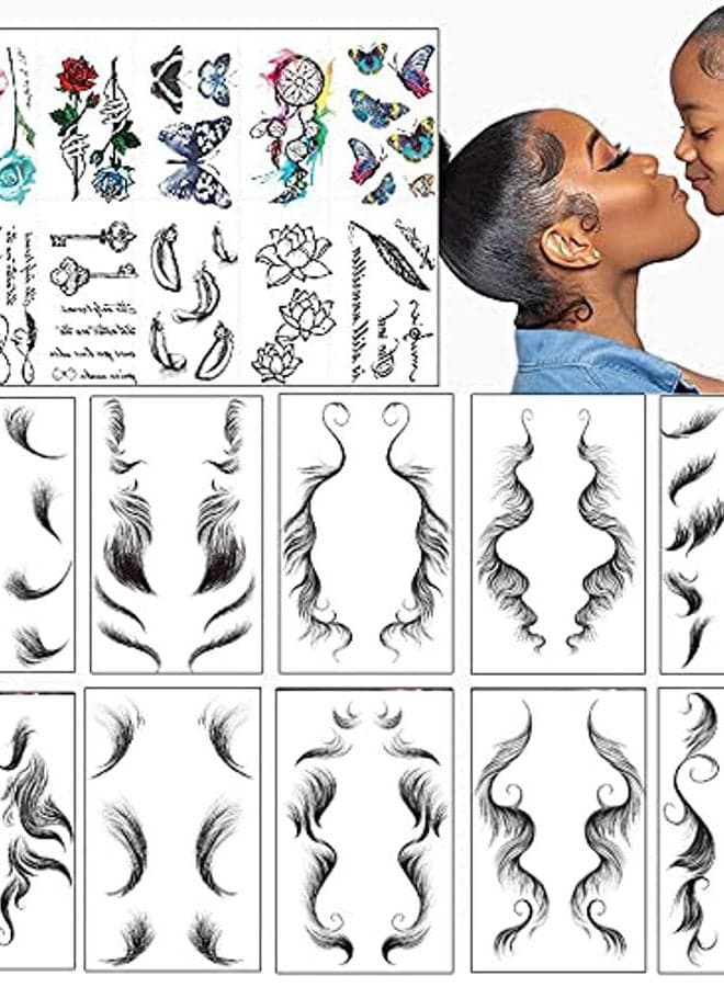 Fake Edges Baby Hair Temporary Tattoo Bang Stickers For Women Girls ,Body Makeup Edge Tattoo Edges Curly Hair Salon DIY Hairstyling Hair Stickers Template Makeup Tool 10 Sheets