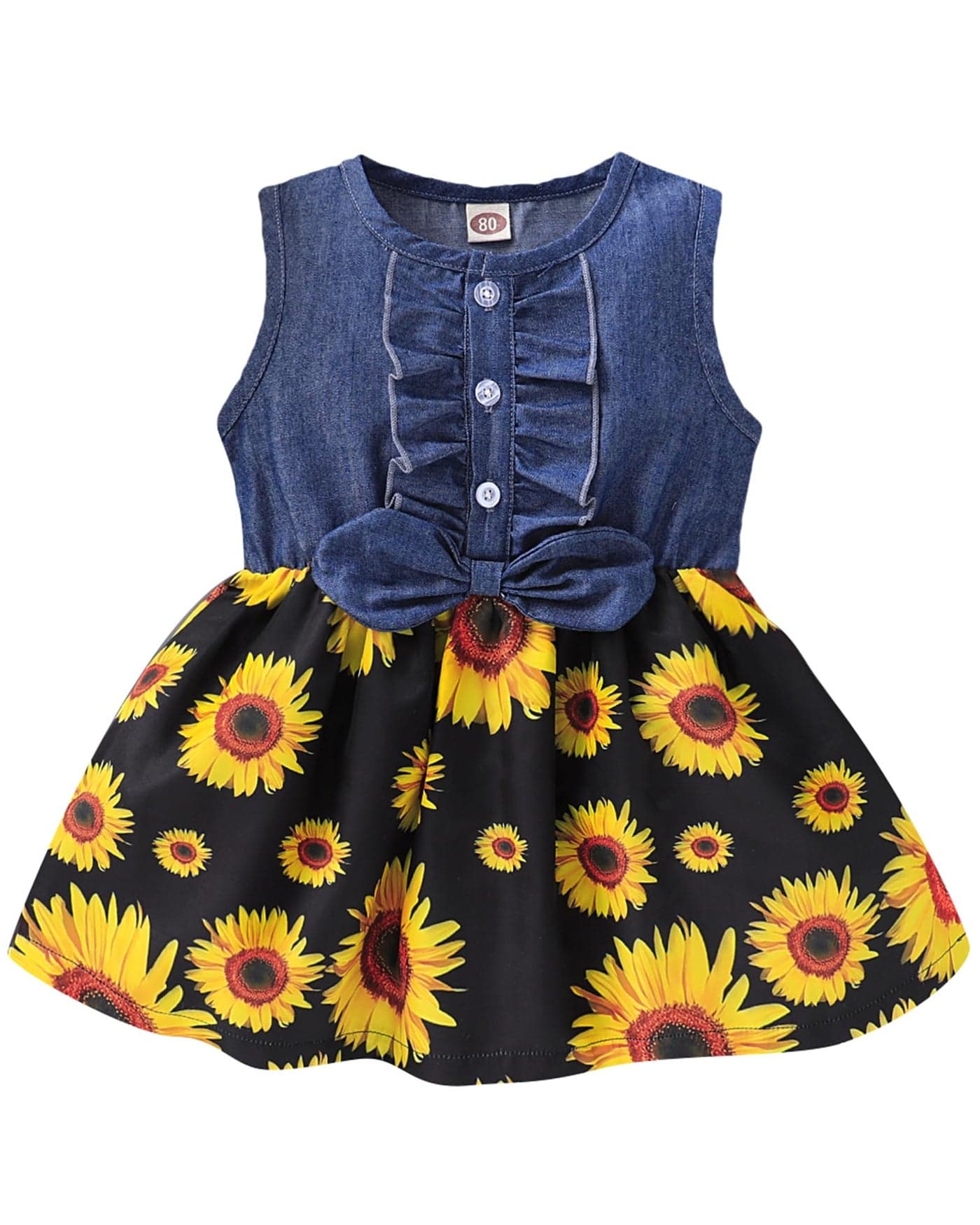 Baby Girl Outfits 12 18 Months Girl Clothes Cute Cottage Core Tea Party Vintage Blue Jean Bow Sunflower Dress Short Midi Denim Dresses Summer Clothes