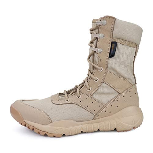 LUDEY Tactical Boots for Men Lightweight Military Combat Boots Waterproof Comfortable for Work & Security Beige 6.5US