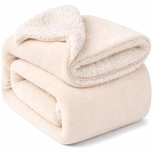 BRANDONN Baby Blanket 130x105 cm – Ultra Soft Dual Layer Sherpa & Flannel, Lightweight Warm Newborn Blanket for Crib, Stroller, Travel & Feeding, Skin-Friendly, 1 Month Till 5 Years (Offwhite)