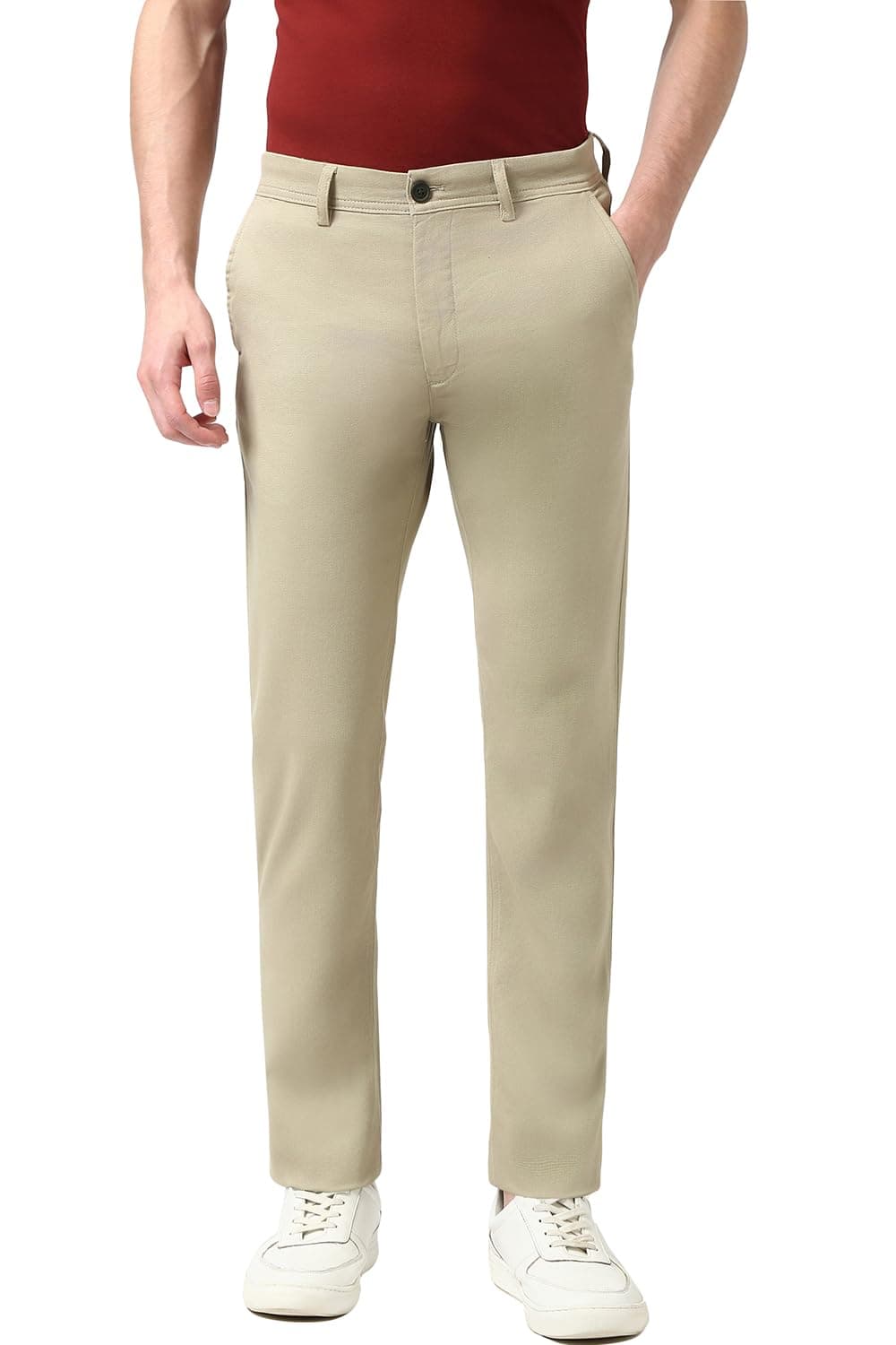 Men Beige Textured Casual Trousers