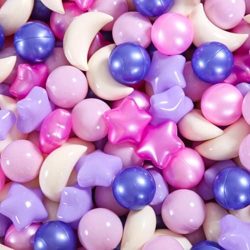 GOGOSO Ball Pit Balls Stars Moon Shapes Plastic Pitballs for Toddler Play Tent Baby Photo Props Kids Pool Water Toys Kiddie Pool Party DecorPink Purple100pcs