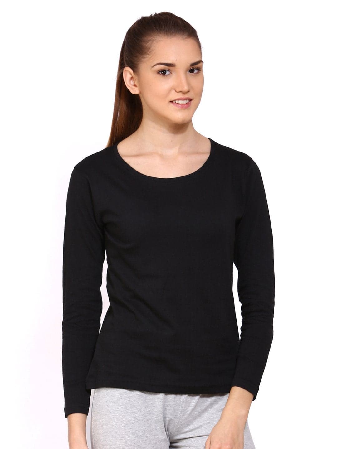 Ap'pulse Women T-Shirt AP-WM-RN-LONGSLV-236 Black Small