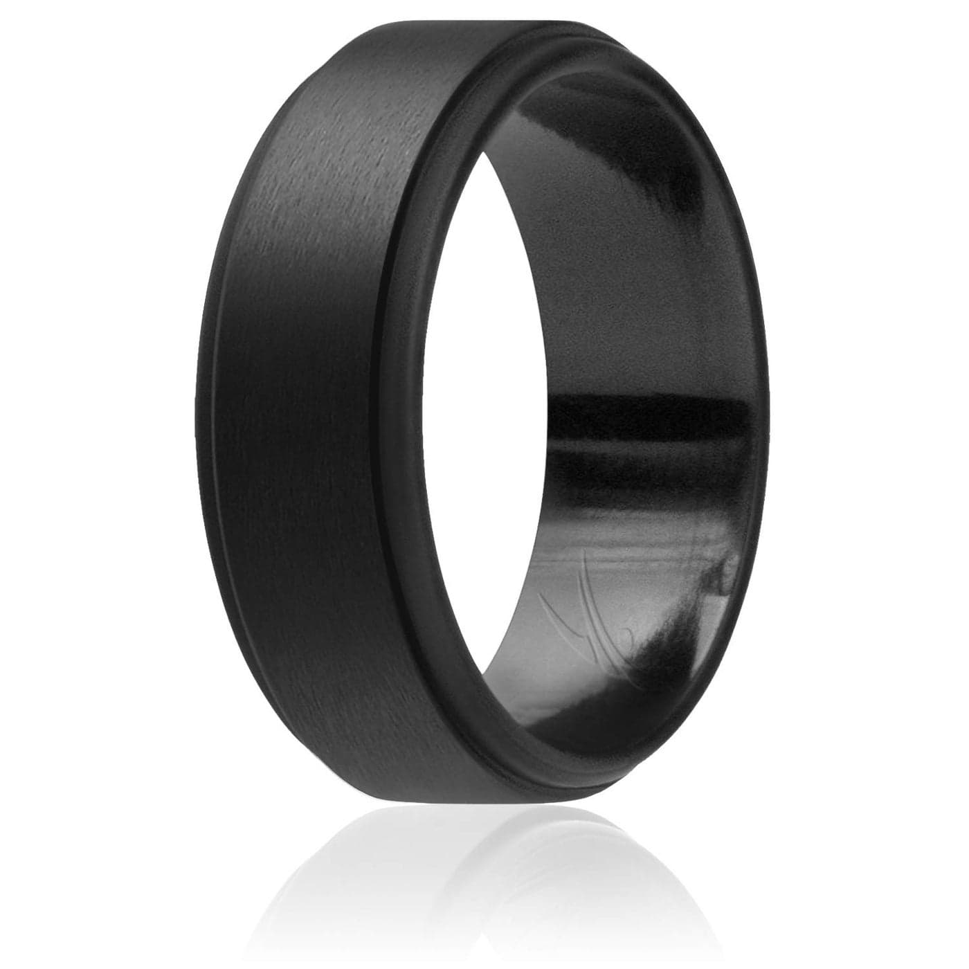 ROQ Silicone Rubber Wedding Ring for Men, Comfort Fit, Men's Wedding Band, Breathable Rubber Engagement Band, 8mm Wide 2mm Thick, Step Edge, Single, Black, Size 7