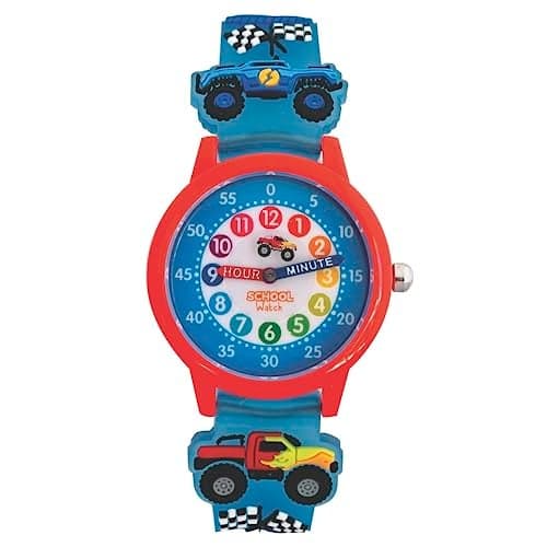Preschool Collection Time Teacher Color Watch - Monster Trucks - Analog First Watch - Easy-to-Read Dial - Hypoallergenic 3D Band for Kids, Children and Boys