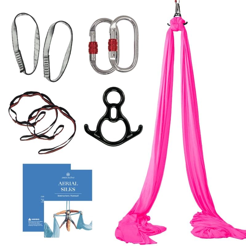 Aum Active Aerial Silks Starter Kit - Durable 9 Yards of Aerial Yoga Hammock with Hardware & Guide - Aerial Swing for Acrobatic Flying Yoga & All Levels (Aerial Rigging Point Up to 13ft)