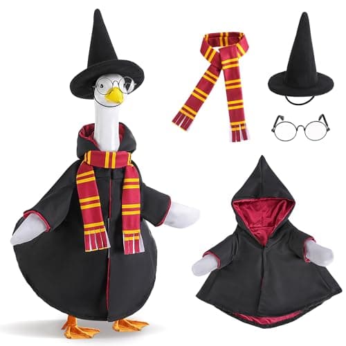 Watayo 4 PcsSet Christmas Wizard Goose Outfits Lawn Porch Goose Statue Wizard Costume Garden Goose Witch Clothes with Hat Scarf Glasses for 23 Statue Christmas Fall Outdoor Patio Yard Decor