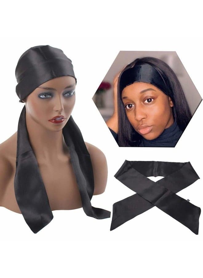 Satin Edge Scarves for Wigs Silk Headbands Soft Edge Scarf to Lay Edges for Black Women Keep Wig Secured Satin Headband for Yoga, Makeup, Facial, Sport (1 pc, Black#)