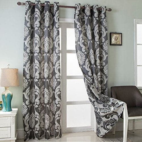 NAPEARL Damask Curtains for Living Room, Gothic Jacquard Curtain Drapes with Floral Patterns, Grey Curtains for Bedroom 108 Inch Length, Set of 2 Panels, Each 52 x 108 Inches