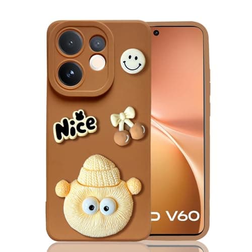 KC Back Cover for Vivo V60 5G / V60e 5G / Vivo T4 Pro 5G - 3D Cute Cartoon Characters and Nice Shockproof Soft Bumper Silicone Case with Camera Protection (Brown)