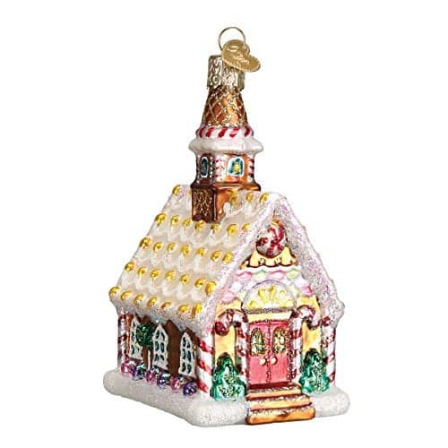 Old World Christmas Gingerbread Church Glass Blown Ornament for Christmas Tree, Handcrafted Holiday Decoration, Gingerbread Collection