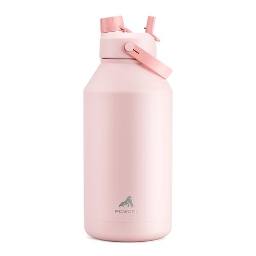 POWCAN 64 oz Insulated Water Bottle with 2in1 Straw and Spout Lid Keep Cold 24H LeakProof BPAFree Double Wall Stainless Steel Water Bottle for Sports Gym Travel and School Cotton Candy