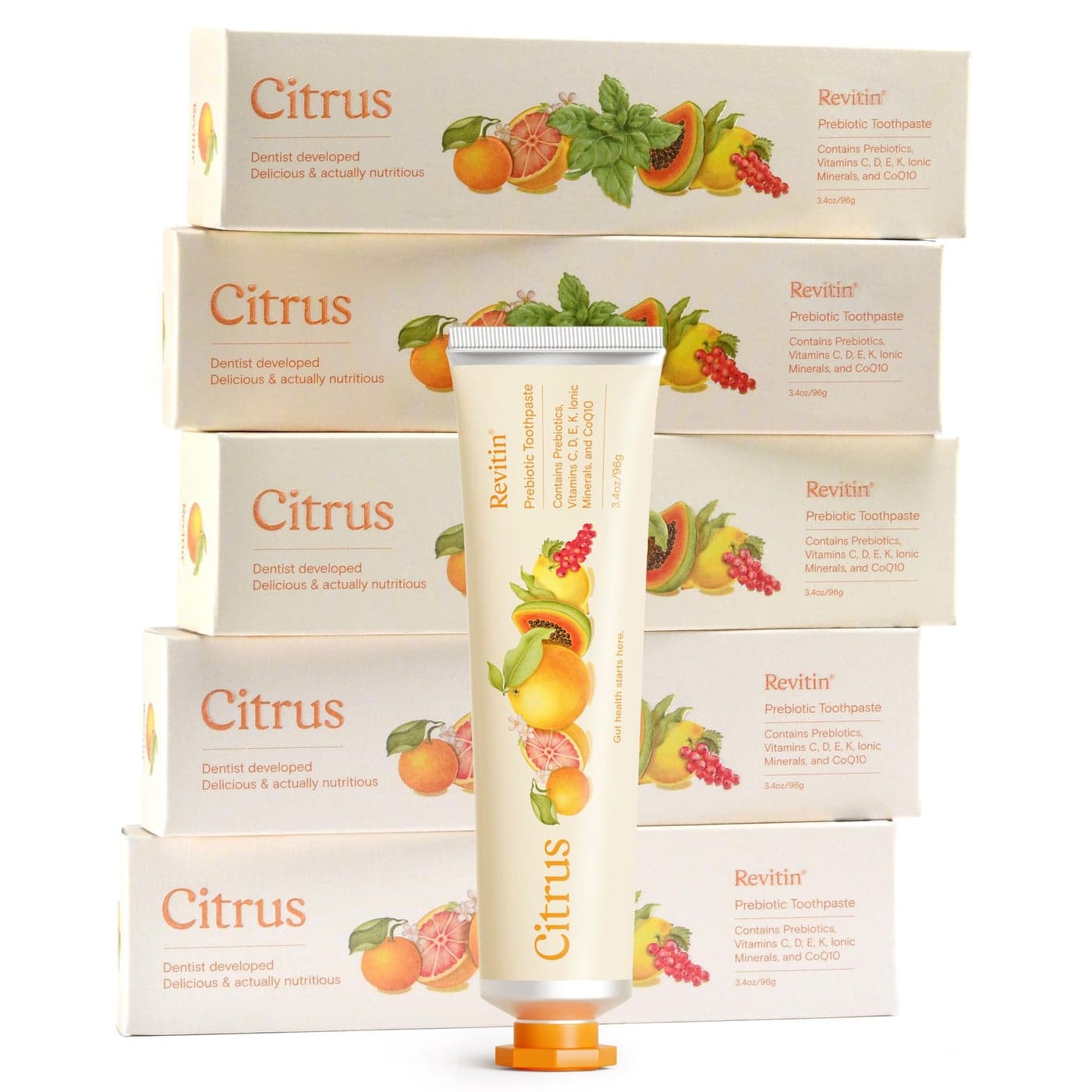 Revitin Toothpaste FluorideFree Prebiotic Citrus Tooth Gel No SLS Gluten Free Dye Free GMO Free No Sweeteners NonToxic Kid Approved Pack of 5