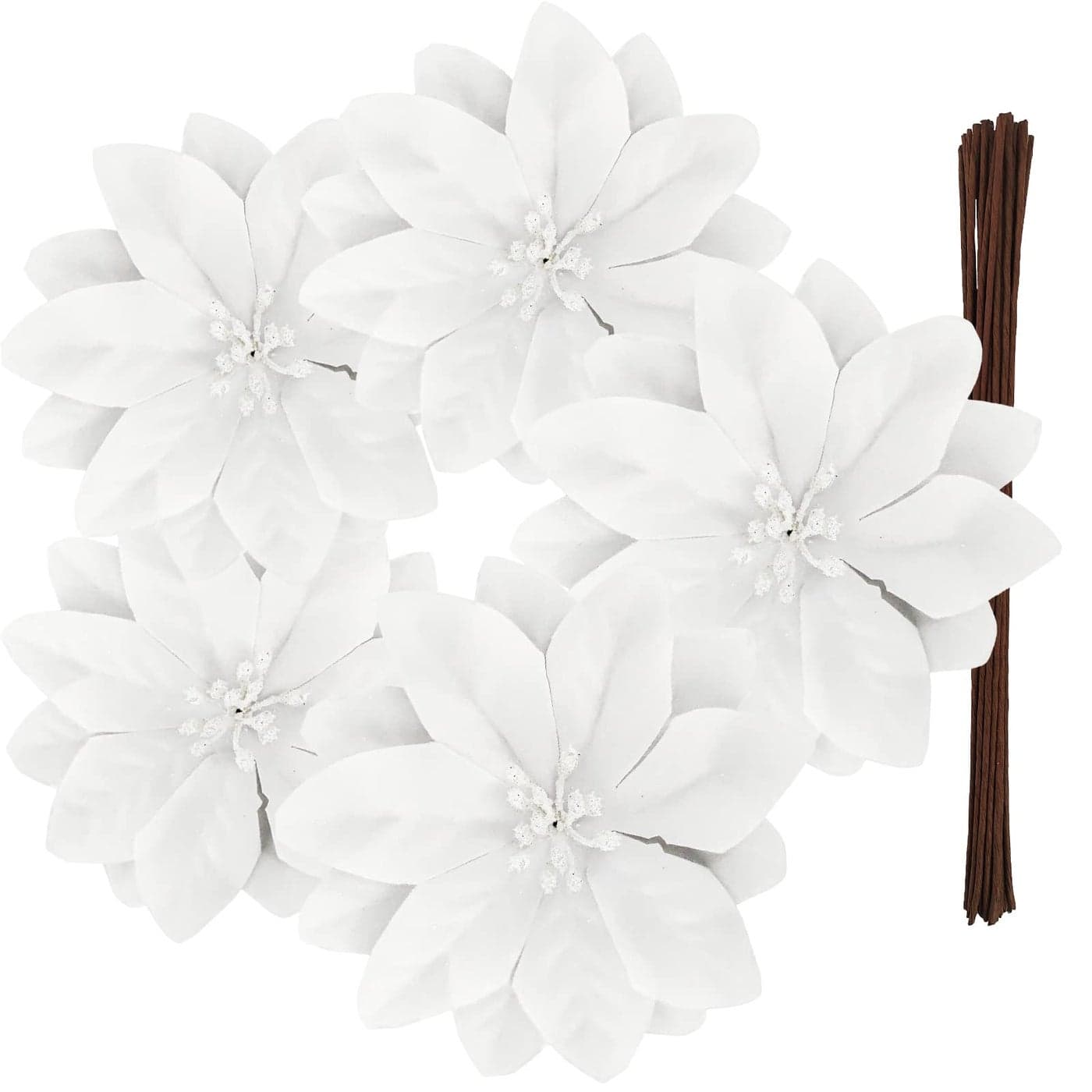 Uieke 24 PCS White Poinsettia Christmas Decorations Velvet Artificial Magnolia Christmas Flowers with Stems for Xmas Tree Centerpiece Ornaments Picks Decor