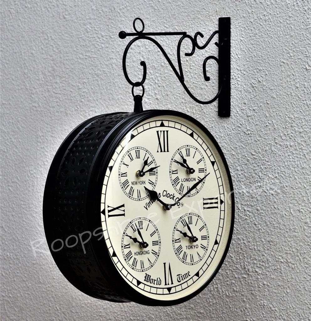 Vintage Clock Handcrafted Double Side Clock with World Time/VC-6570-12-WCR