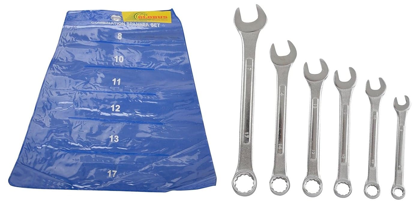 GLOBUS 350 Combination Raised Spanner Set Silver Pack of 6 GT1005SCR6