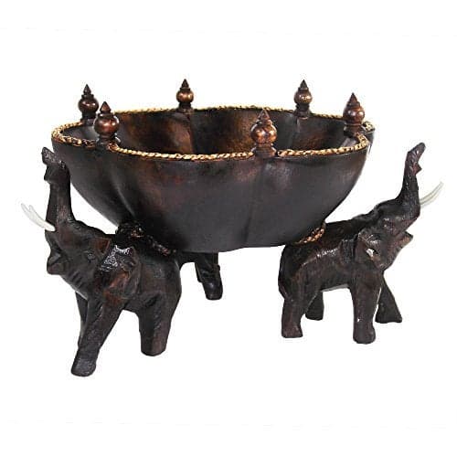 AeraVida Triumphant Elephants Carved Rain Tree Wooden Bowl | Handmade Rustic Decorative Bowl for Serving Snacks, Fruits, and Home Decor | Eco-Friendly Nature-Inspired Centerpiece (Style3)