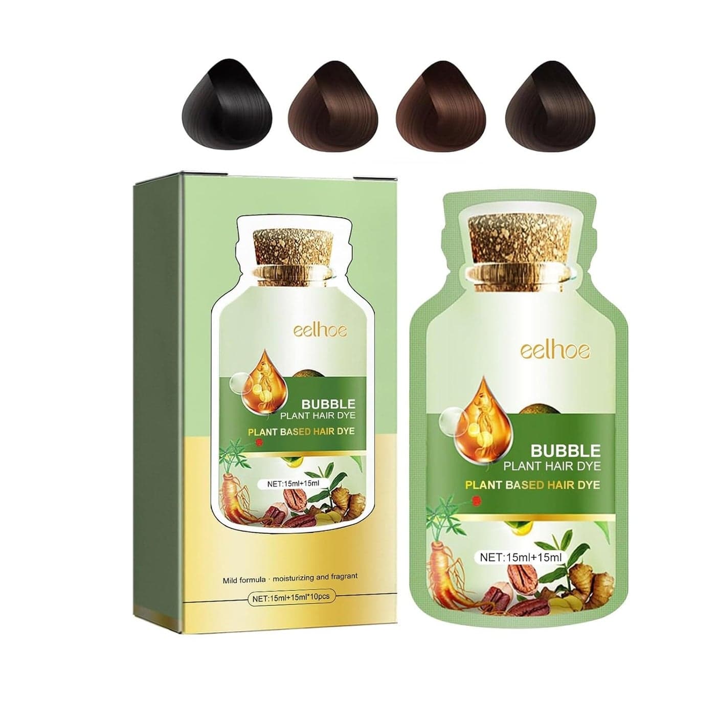 Pure Plant Extract Bubble Hair Dye 30 ml x 10PacksBox Black for Grey Hair Convenient to Use Nourish Scalp Natural Effect Color Protection Argan Oil Aloevera